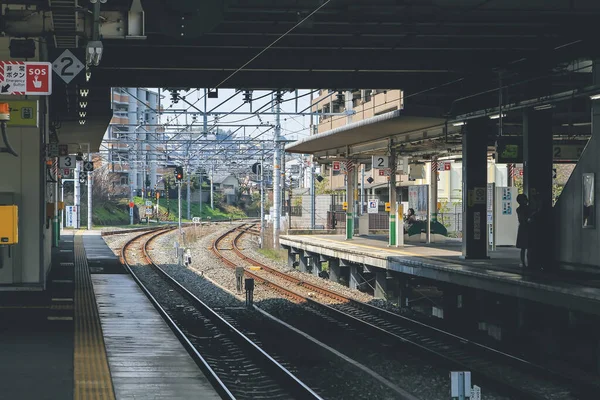 Tågspår Vid Uji Station Med Mountain Backgroud April 2012 — Stockfoto