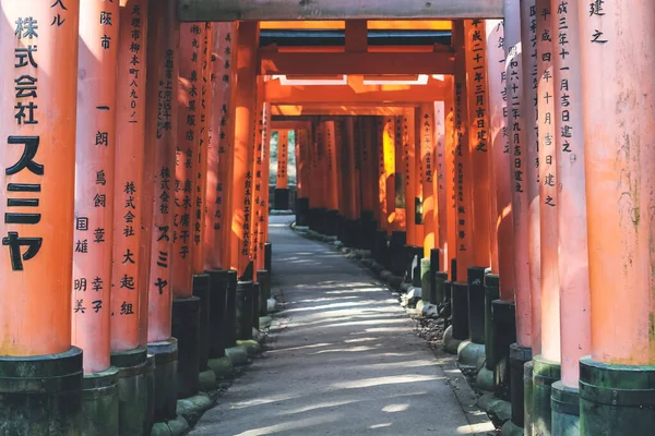 Porte Torii Nel Santuario Fushimi Inari Kyoto Giappone Aprile 2012 — Foto Stock