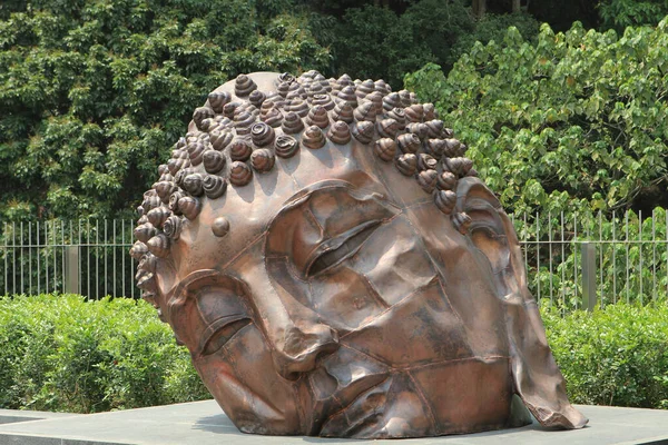 Buddha Fej Szobor Egy Művész Zhang Huan Asia Society Március — Stock Fotó
