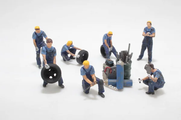 Mini Mechanics Working Auto Mechanics Team — Stock Photo, Image