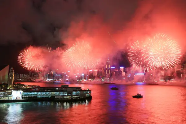 stock image 1 July 2012 Hong Kong skyline above Victoria Harbour