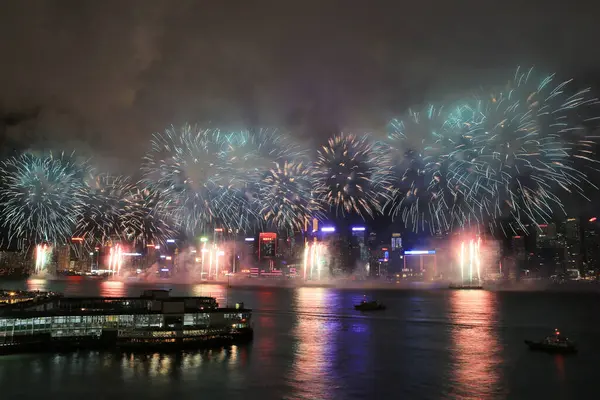 stock image 1 July 2012 Hong Kong skyline above Victoria Harbour