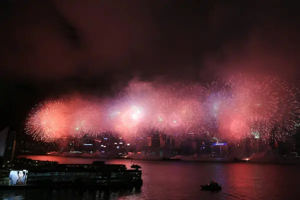 stock image 1 July 2012 Hong Kong skyline above Victoria Harbour