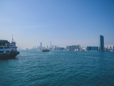 5 Jan 2013 the landscape of Hong Kong harbour at blue sky