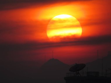 sun at the sunset time, close up the sun