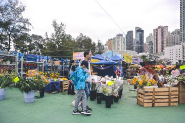 Traditional chinese lunar new year fair in Hong Kong 21 Jan 2023