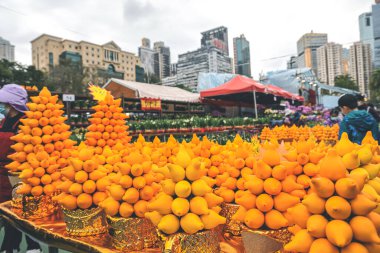 Traditional chinese lunar new year fair in Hong Kong 21 Jan 2023