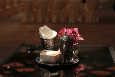 a Dining table set for a wedding or corporate event