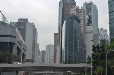 20 April 2013 view with famous trams at Admiralty district of Hong Kong