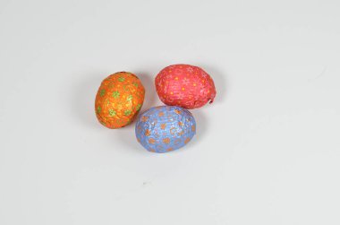 the Easter eggs on white background, light Easter holiday