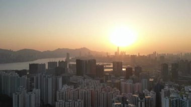 Sunset of Kowloon bay cityscape From Ping Shan 29 Jan 2023
