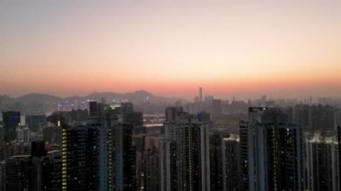 Sunset of Kowloon bay cityscape From Ping Shan 29 Jan 2023