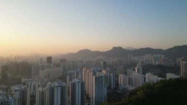 Sunset of Kowloon bay cityscape From Ping Shan 29 Jan 2023