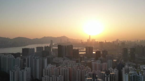 Sunset Kowloon Bay Cityscape Ping Shan Jan 2023 — стоковое видео
