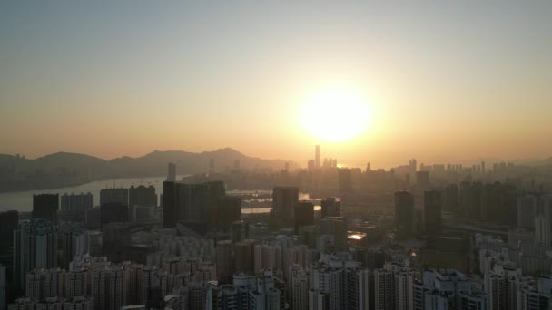 Sunset Kowloon Bay Cityscape Ping Shan Jan 2023 — Stok video