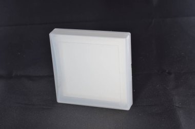 a box with transparent window isolated on black background