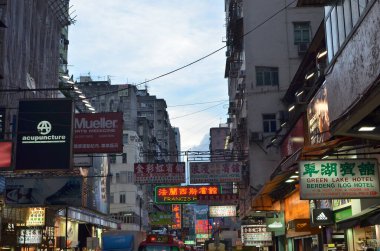 2013 June 7 Hong Kong street scene with neon signs at night