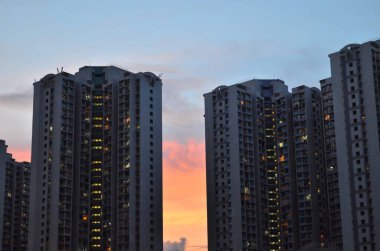 a Modern apartment buildings on night. hk 6 July 2013