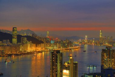 Victoria Harbor sunset , view at Devil peak, hk 19 June 2013