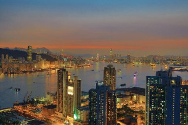 Victoria Harbor sunset , view at Devil peak, hk 19 June 2013