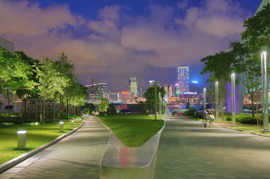 2013 June 28 pedestrian walkway in park at night, Tamar Park