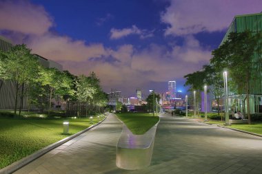 2013 June 28 pedestrian walkway in park at night, Tamar Park