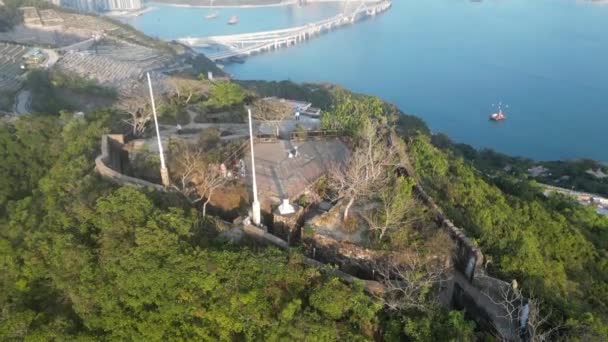 Luchtfoto Van Gough Battery Devils Peak Hong Kong Februari 2023 — Stockvideo