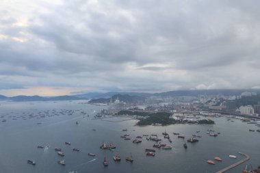 1 Sept 2013 container terminal and stonecutter bridge in Hong Kong