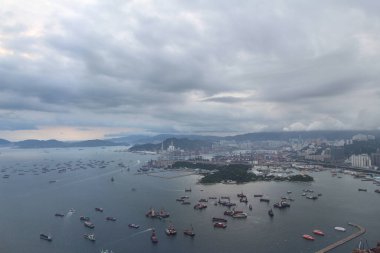 1 Sept 2013 container terminal and stonecutter bridge in Hong Kong