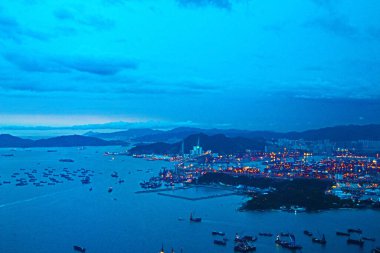 1 Sept 2013 container terminal and stonecutter bridge in Hong Kong