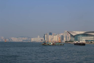 office buildings exterior, Victoria Harbour in HK 7 Sept 2013