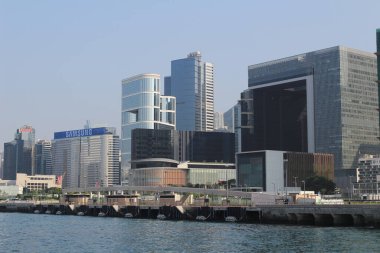 office buildings exterior, Victoria Harbour in HK 7 Sept 2013