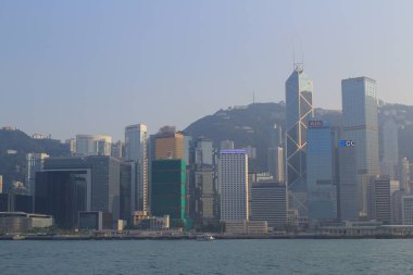 office buildings exterior, Victoria Harbour in HK 7 Sept 2013