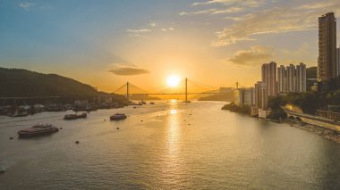 a sunset of the Ting Kau Bridge, Feb 18 2023