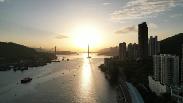 Západ Slunce Mostu Ting Kau Února 2023 — Stock video
