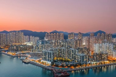 the Twilight of South Tseung Kwan O district at Hong Kong Feb 23 2023
