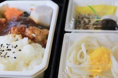 the class flight dinner meal at airplane