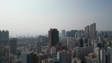 the skyline of Yau Tsim Mong District, Hong Kong city Feb 26 2023