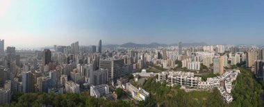 the skyline of Yau Tsim Mong District, Hong Kong city Feb 26 2023