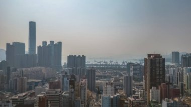 the skyline of Yau Tsim Mong District, Hong Kong city Feb 26 2023