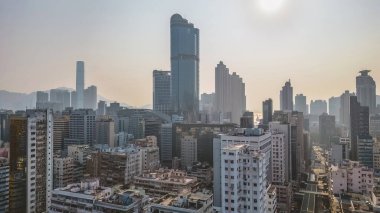 the skyline of Yau Tsim Mong District, Hong Kong city Feb 26 2023