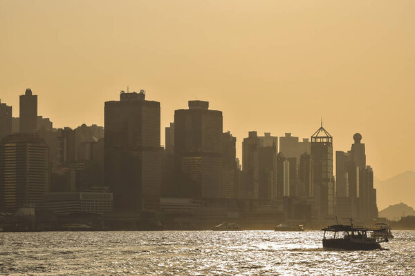 a landscape Coastline of Victoria Harbour, HK . March 5 2023