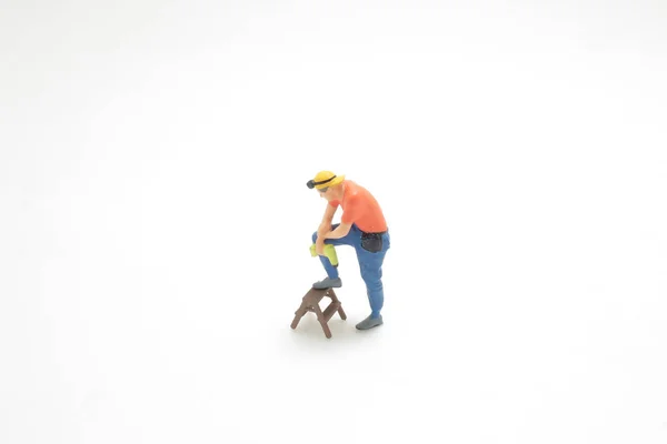 Una Mini Figura Trabajador Trabajo Con Herramienta — Foto de Stock