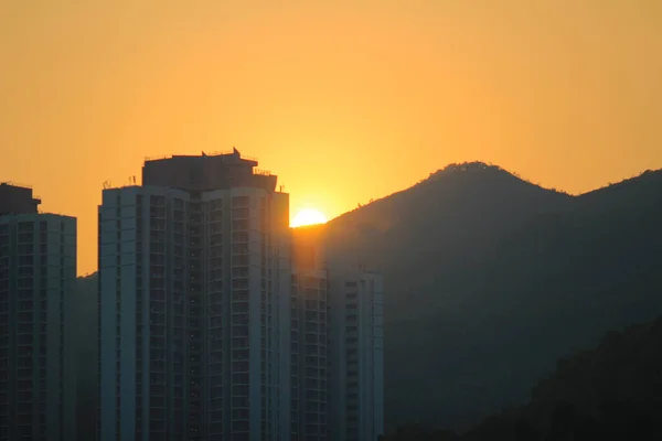 Coucher Soleil Coucher Soleil Dans Les Collines Hong Kong — Photo