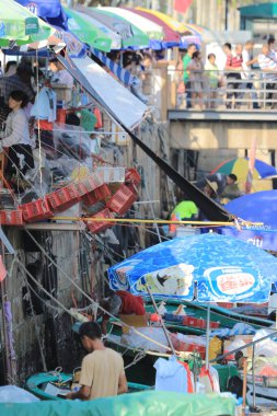 Bir balıkçı 6 Ekim 2013 'te Sai kung' da canlı deniz ürünlerini ayırıyor.