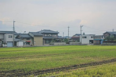 Toyama kırsalının tren manzarası, Japonya