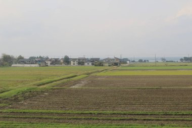 Japonya 'daki tren penceresinden görünen manzara.