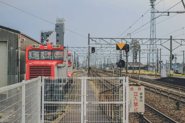 stock image the japanese train on snow track, japan 30 Oct 2013