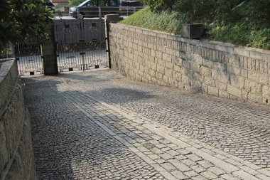 Gri Eski Taş Yol Yüzeyi Kusursuz Doku.