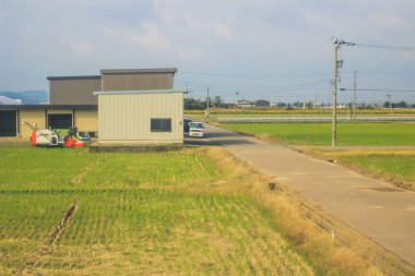 Japonya kırsalının manzarası. 30 Ekim 2013 Treni 'nde görünüm